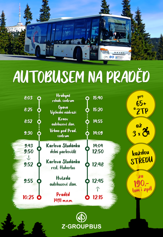 Senioři a držitelé ZTP dojedou na Praděd autobusem